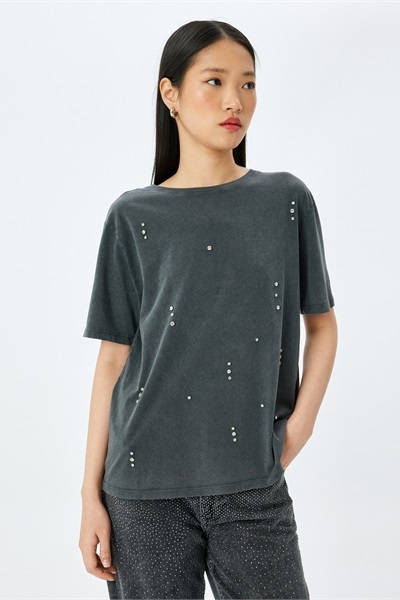 Koton Kadın T-shirt 5SAL10014IK ANTRASİT