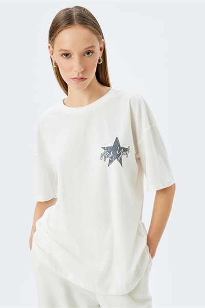 Koton Kadın T-shirt 5SAL10125IK EKRU
