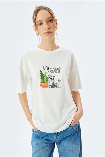 Koton Kadın T-shirt 5SAL10222IK EKRU