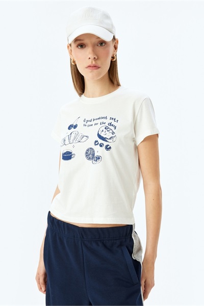 Koton Kadın T-shirt 5SAL10247IK EKRU