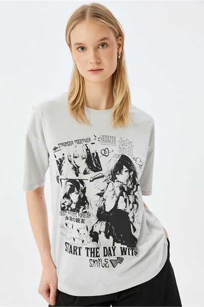 Koton Kadın T-shirt 5SAL10057IK GRİ