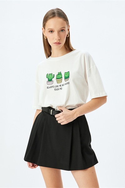 Koton Kadın T-shirt 5SAL10064IK EKRU