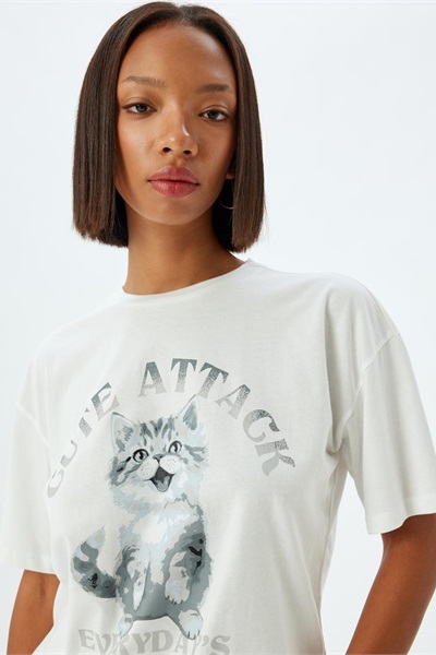 Koton Kadın T-shirt 5SAL10132IK EKRU