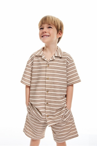 Koton Erkek Çocuk T-shirt 5SKB10027TK EKRU ÇİZGİLİ