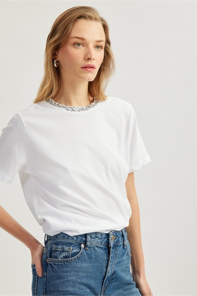 Koton Kadın T-shirt 5SAK50019UK KIRIK BEYAZ