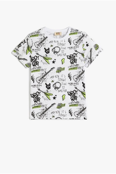 Koton Erkek Çocuk T-shirt 5SKB10169TK BEYAZ DESENLİ