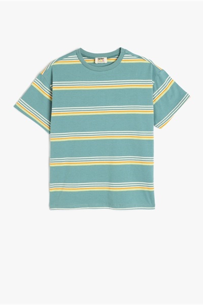 Koton Erkek Çocuk T-shirt 5SKB10301TK YEŞİL ÇİZGİLİ