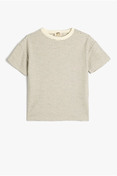 Koton Erkek Çocuk T-shirt 5SKB10102TK EKRU ÇİZGİLİ