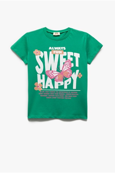 Koton Kız Çocuk Kısa Kol T-shirt 5SKG10230AK YEŞİL
