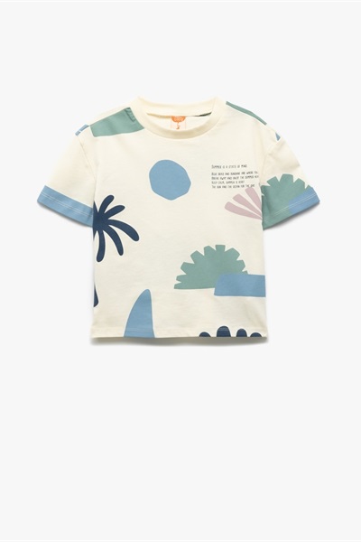 Koton Erkek Bebek Kısa Kol T-shirt 5SMB10037TK EKRU DESENLİ