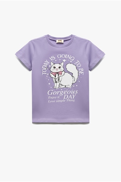 Koton Kız Çocuk Kısa Kol T-shirt 5SKG10263AK LİLA
