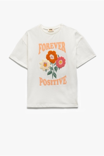 Koton Kız Çocuk Kısa Kol T-shirt 5SKG10120AK EKRU