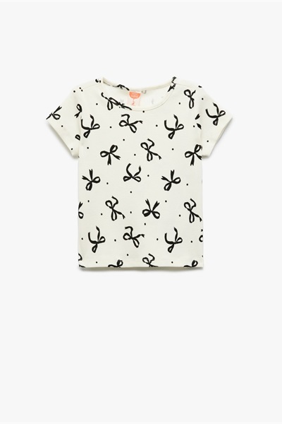 Koton Kız Bebek Kısa Kol T-shirt 5SMG10104AK BEJ DESENLİ