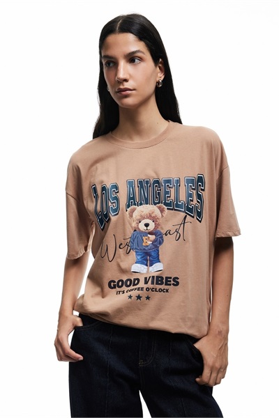 Koton Kadın T-shirt 5SAL10807IK KAHVERENGİ