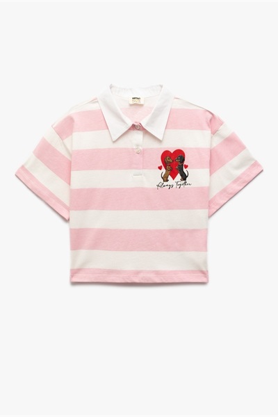 Koton Kız Çocuk T-shirt 5SKG10557AK PEMBE ÇİZGİLİ