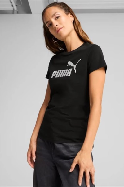 Puma Metallıc No. 1 Logo Tee Kadın T-shirt 631536-01 Black-Metallic Silver