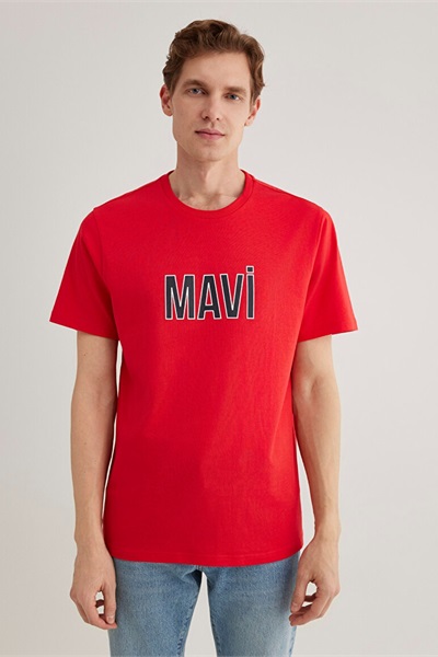 Mavi Logo Erkek T-shirt M066842-33099 Çin Kırmızısı