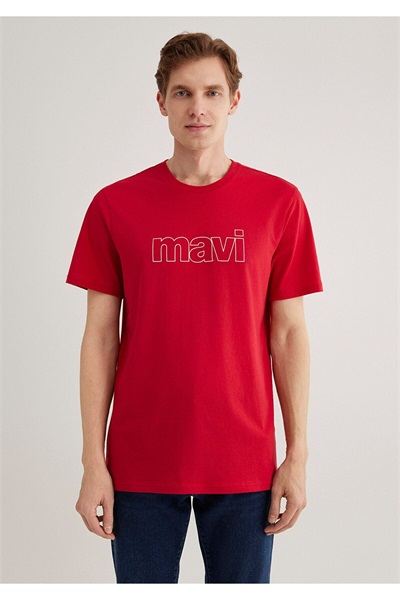 Mavi Logo Erkek T-shirt M065781-34535 Canlı Kırmızı