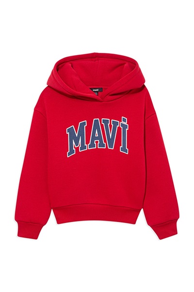 Mavi Baskılı Kapüşonlu Erkek Çocuk Sweat M6610110-70464 Koyu Acı Kırmızı
