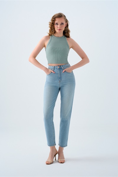 Loft Mom Stella Kadın Jean Pantolon Lf2038775 ICE BLUE WASH