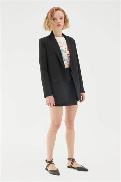 Quzu Oversize Blazer Kadın Ceket 50873 Siyah