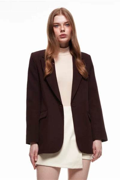 Quzu Oversize Blazer Kadın Ceket 50873 Kahve