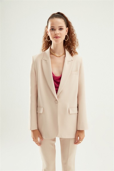 Quzu Oversize Blazer Kadın Ceket 50873 TAŞ