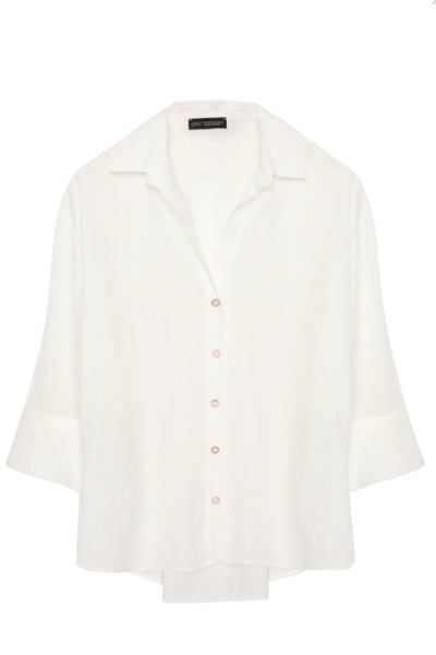 Quzu Oversize Kadın Gömlek 11693 Ekru
