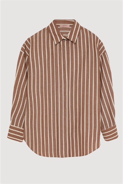 Quzu Oversize Kadın Gömlek GML00477 Kahve
