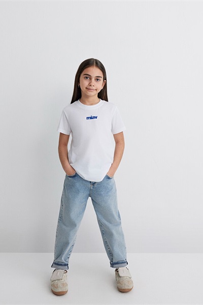 Mavi Miav Baskılı Erkek Çocuk T-Shirt M66332620 Beyaz