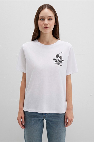 Mavi Slogan Baskılı Kadın T-Shirt M1613484-620 Beyaz