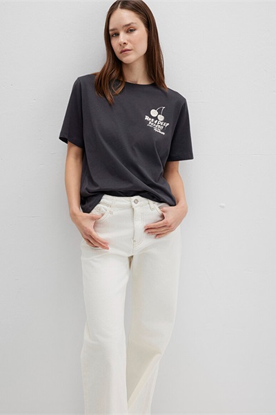 Mavi Slogan Baskılı Kadın T-Shirt M1613484-70087 Kömür