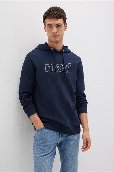 Mavi Logo Kapüşonlu Erkek Sweat M065606-28417 Gece Lacivert
