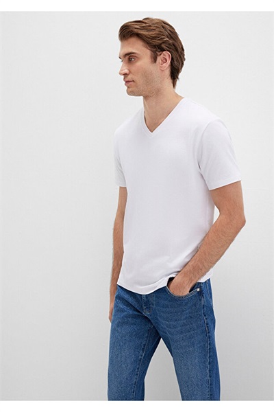 Mavi Stretch V Erkek T-Shirt M061748-620 Beyaz