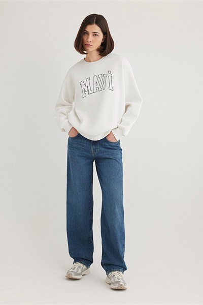 Mavi Mavi Logo Kadın Sweat M1611192-70057 Kırık Beyaz