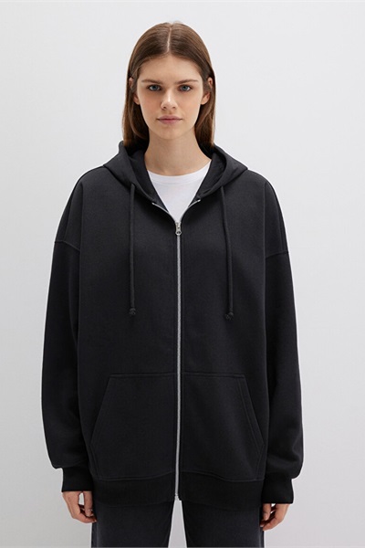 Mavi Fermuarlı Kapüşonlu Kadın Sweat M1610221-900 Siyah