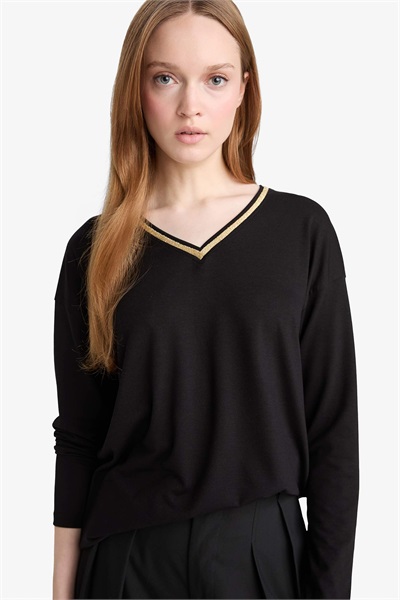 Defacto Kadın Uzun Kol T-shirt G0210AX/BK81 BLACK