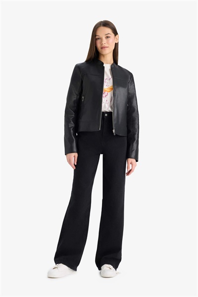 Defacto Kadın Deri Mont E8532AX/BK27 BLACK