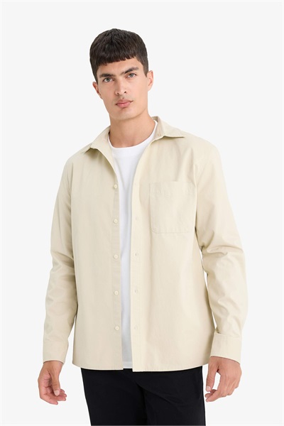 Defacto Erkek Uzun Kol Gömlek E8112AX/BG359 BEIGE