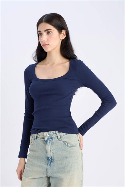 Defacto Kadın Uzun Kol T-shirt E5768AX/NV251 NAVY