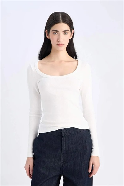 Defacto Kadın Uzun Kol T-shirt E5768AX/WT83 WHITE