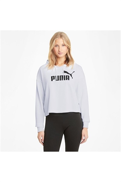 Puma Ess Cropped Logo Hoodie Tr Kadın Sweat 586870-02 WHİTE